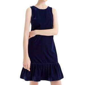J. Crew Blue Velvet Sleeveless Ruffle Hem Dress Size 00